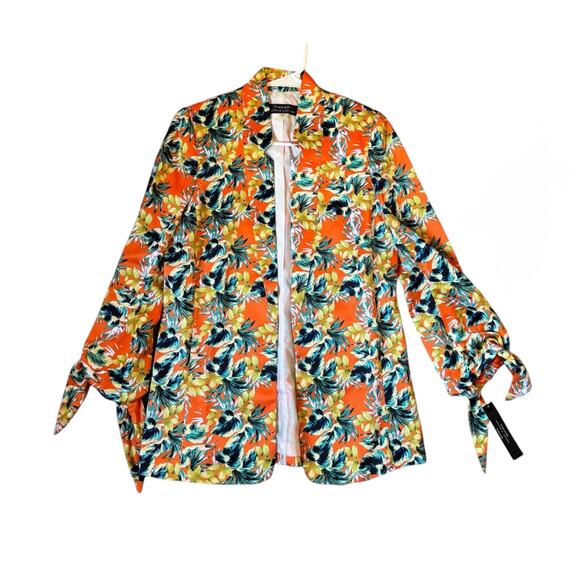 Tahari ASL Orange Floral Blazer Jacket Work Careerwear Size 2 NWT - Picture 1 of 12